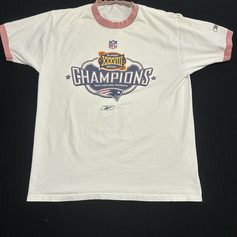 Reebok New England Patriots Super Bowl 38 Champions Ringer T Shirt 2XL Vintage
